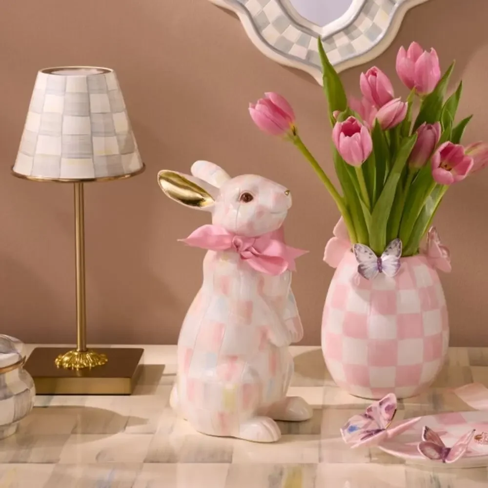 NEW Mackenzie-Childs Rosy Check Standing Easter Bunny 10